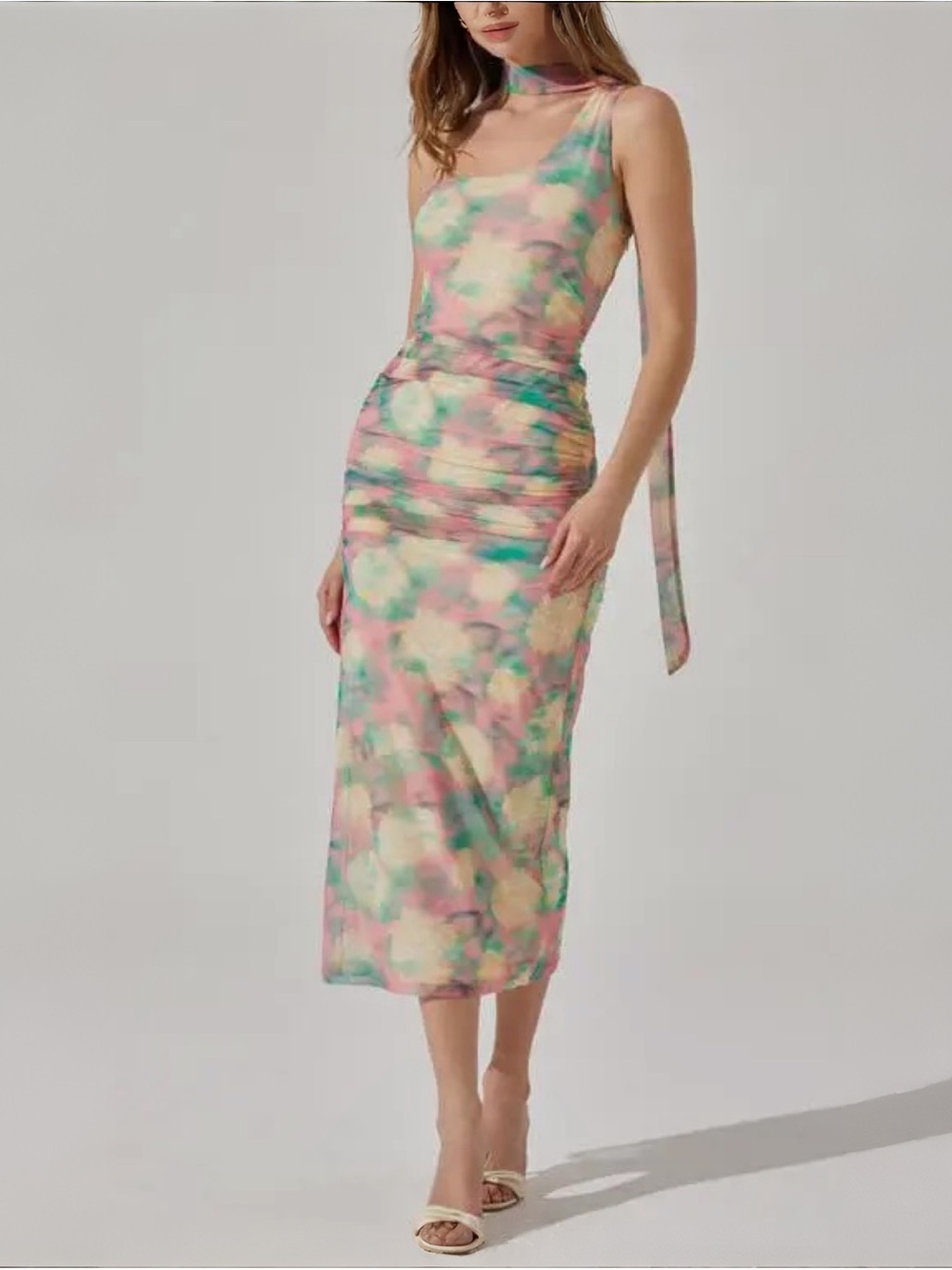 Astr Pastel Abstract Print Asymmetric Midi Dress Sz XS NEW